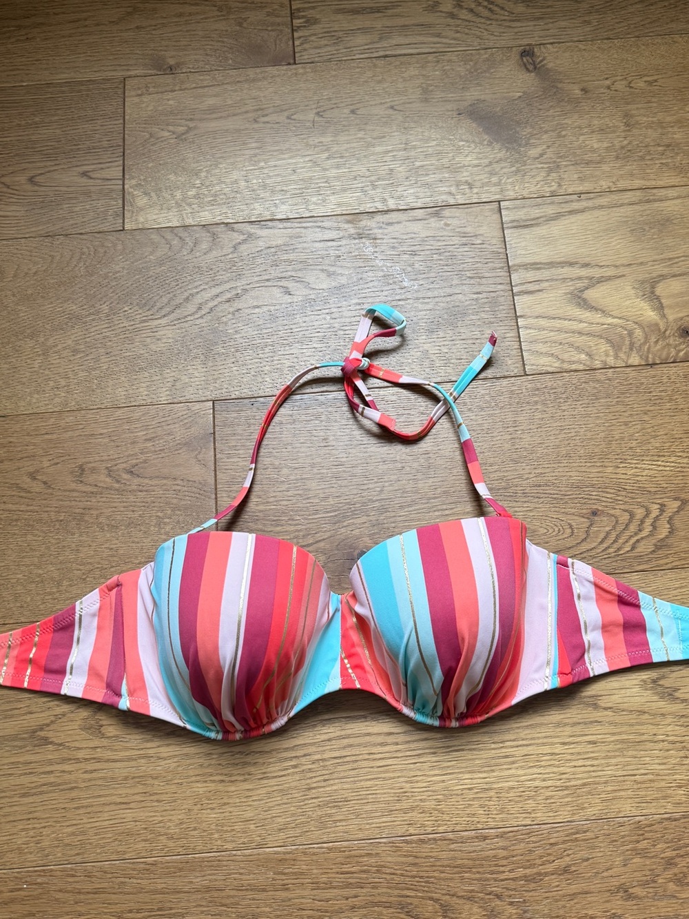 Striped Multicolor Bikini Top - 34DD